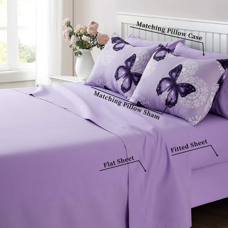 ARTALL Bed in A Bag Full/Queen Size 8 Pieces, Purple Butterfly All Season Bedding Comforter Bed Set with Pillow Shams, Flat Sheet, Fitted Sheet, Bed Skirt, Pillowcases - Image 2