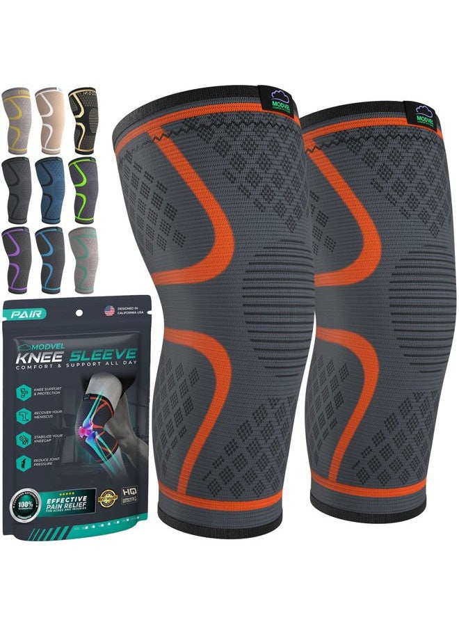 Modvel Compression Knee Brace for Women & Men, 2-Pack Knee Brace for Running Knee Pain, Knee Support Compression Sleeve, Workout Sports Knee Braces for Meniscus Tear, ACL & Arthritis Pain Relief  - Image 1