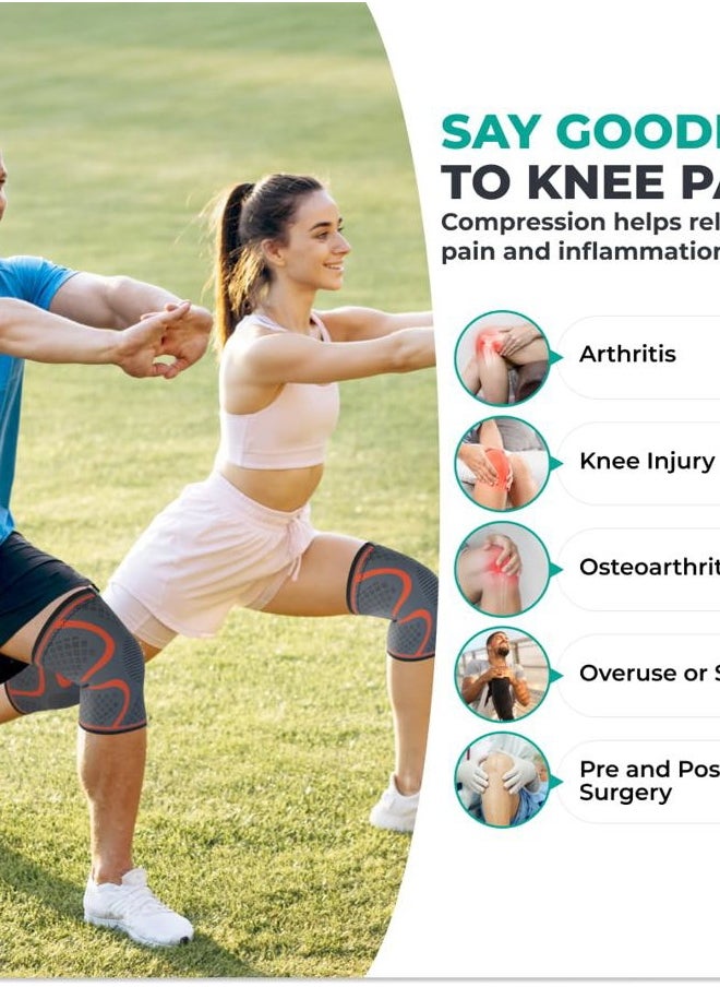 Modvel Compression Knee Brace for Women & Men, 2-Pack Knee Brace for Running Knee Pain, Knee Support Compression Sleeve, Workout Sports Knee Braces for Meniscus Tear, ACL & Arthritis Pain Relief  - Image 2