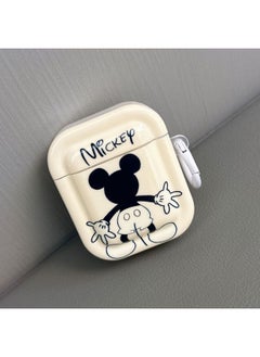 Japan And South Korea Cute Cartoon AirPods Pro2 Protective Case 1/2/3/4 Generation Wireless Bluetooth Earphone Set-Color:Black And White Mickey + Hook-Model:Airpods 3
