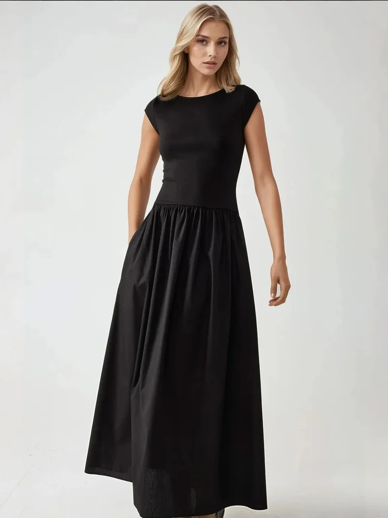 HICCUP Black Boat Neck A-Form Fit Maxi Dress for Women | Best Price UAE