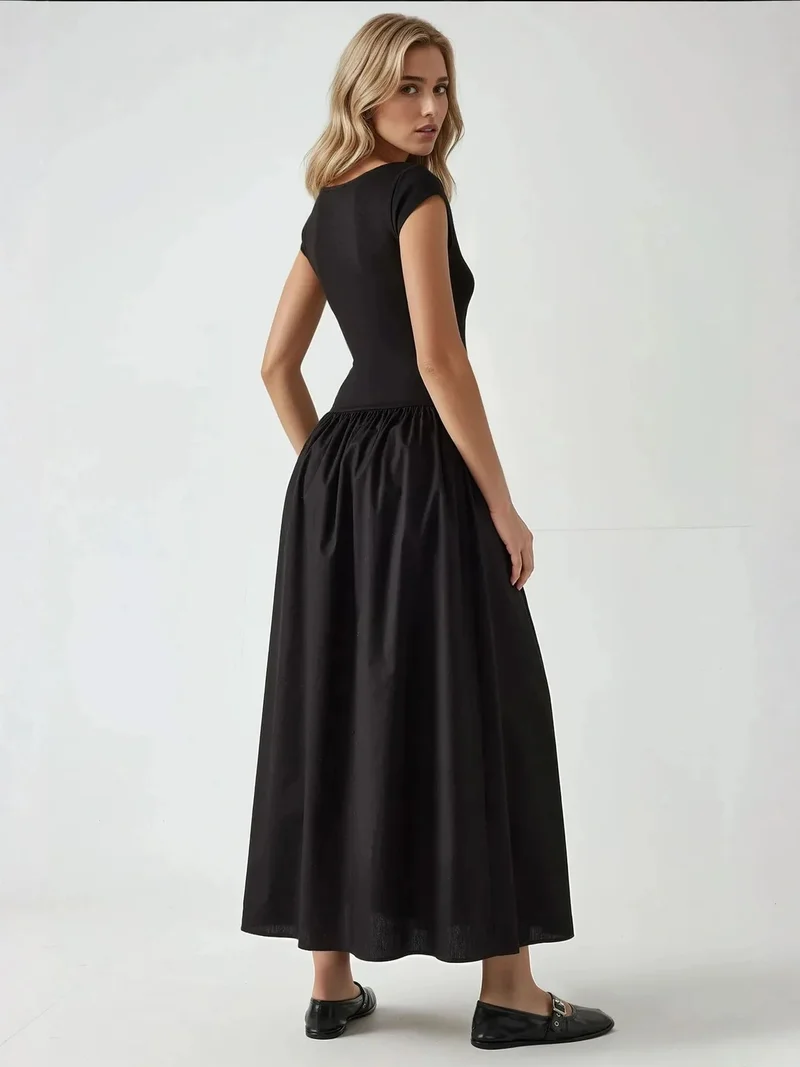 HICCUP Black Boat Neck A-Form Fit Maxi Dress for Women | Best Price UAE