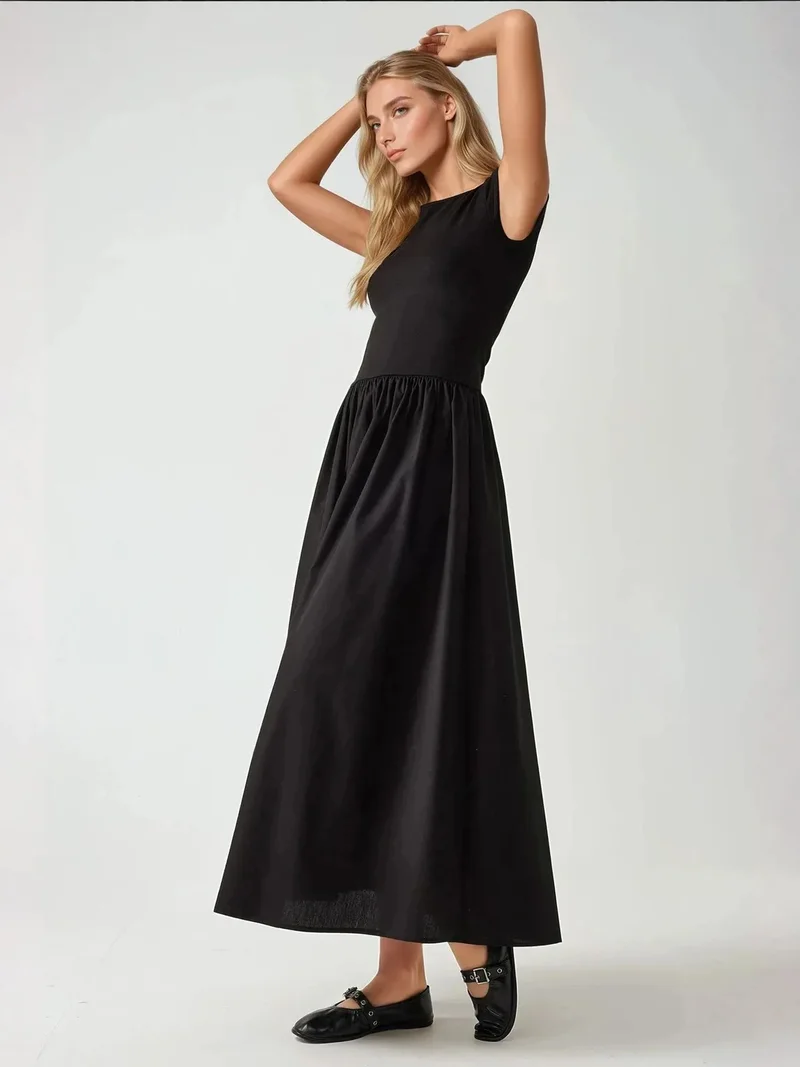 HICCUP Black Boat Neck A-Form Fit Maxi Dress for Women | Best Price UAE