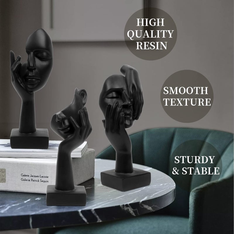 prosfalt 3 Pcs Thinker Statue,Modern Home Resin Sculptures,Collectible Figurines for Home Office Bookshelf Desktop Decor(Black) - Image 3