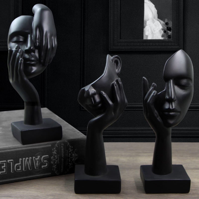 prosfalt 3 Pcs Thinker Statue,Modern Home Resin Sculptures,Collectible Figurines for Home Office Bookshelf Desktop Decor(Black) - Image 1