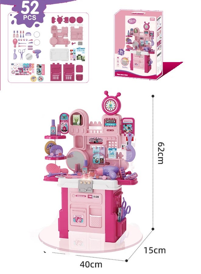 52pcsTable Play set Gifts, Toddler Beauty Play Set,Princess Toys Makeup Play Set for Kids, Portable Pretend Glamorous Vanity Make Up Beauty Play Set With Light And Sound,Toddler Dress-up Table Toy for 3+Years Old Girls, Kids Role Play Beauty Play set Gift - Image 2