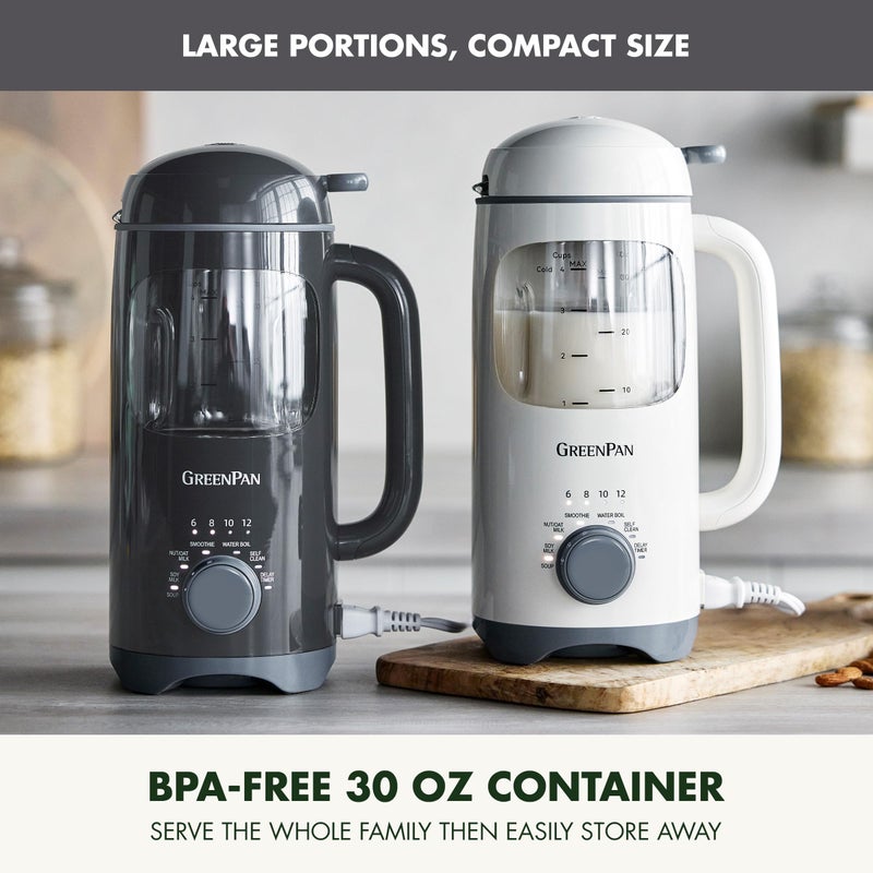 GreenPan Nut Milk Maker, 15-in-1 Homemade Soy, Almond, Oat, Coconut, Non-Dairy, Rice, Soup, Baby Food, BPA-Free, Smooth Creamy Texture, Self Clean, Barista Quality Milk, Delay Start, Boil Water, Gray - Image 5