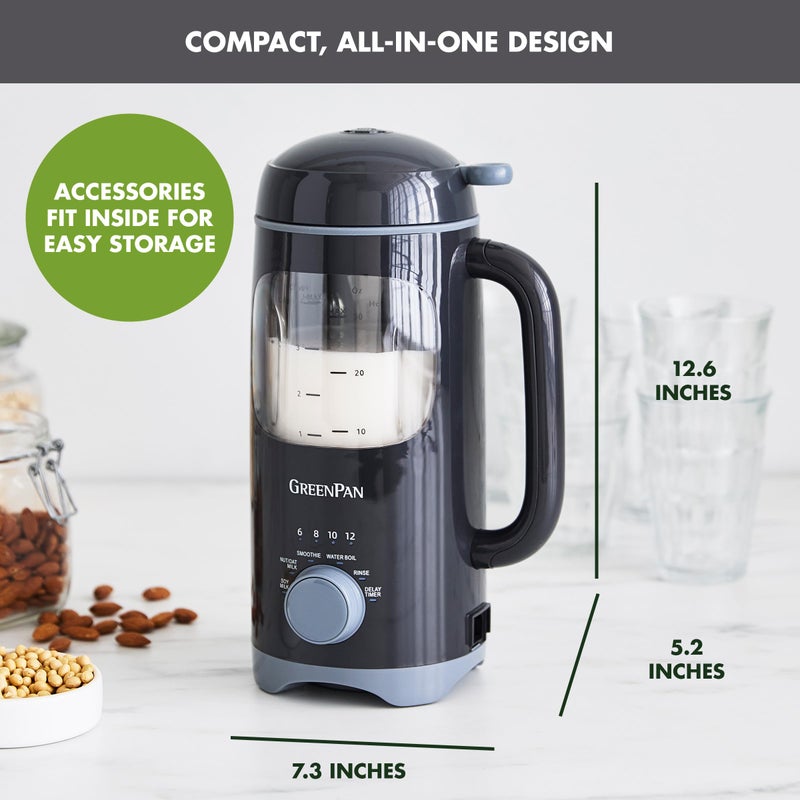 GreenPan Nut Milk Maker, 15-in-1 Homemade Soy, Almond, Oat, Coconut, Non-Dairy, Rice, Soup, Baby Food, BPA-Free, Smooth Creamy Texture, Self Clean, Barista Quality Milk, Delay Start, Boil Water, Gray - Image 4