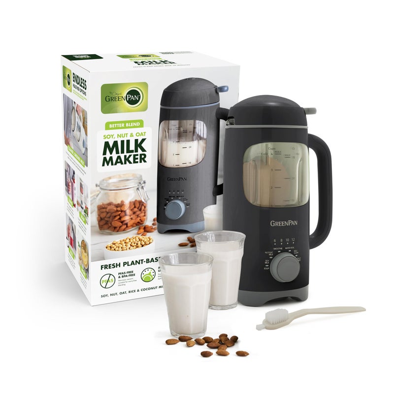 GreenPan Nut Milk Maker, 15-in-1 Homemade Soy, Almond, Oat, Coconut, Non-Dairy, Rice, Soup, Baby Food, BPA-Free, Smooth Creamy Texture, Self Clean, Barista Quality Milk, Delay Start, Boil Water, Gray - Image 1