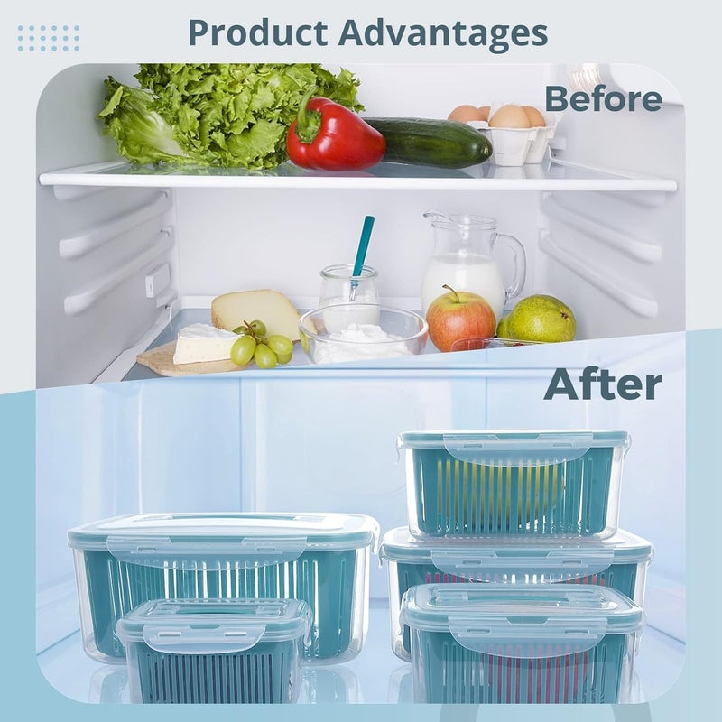 5 Packs Stackable Refrigerator Organizer Bins - Food Storage Containers with Built-in Drain Baskets & Airtight Lids - BPA-Free Produce Saver Set - Image 5