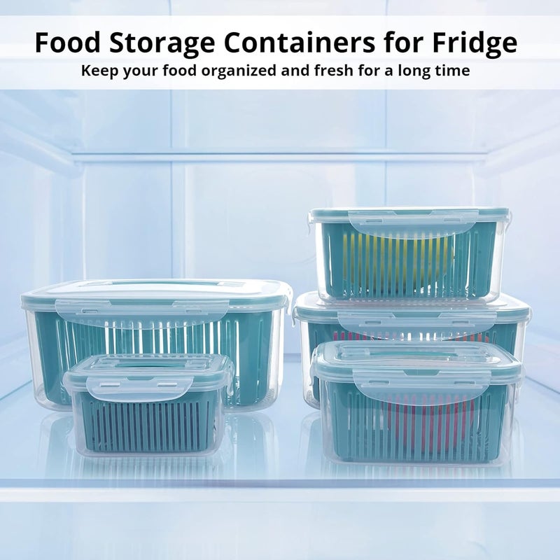 5 Packs Stackable Refrigerator Organizer Bins - Food Storage Containers with Built-in Drain Baskets & Airtight Lids - BPA-Free Produce Saver Set - Image 2