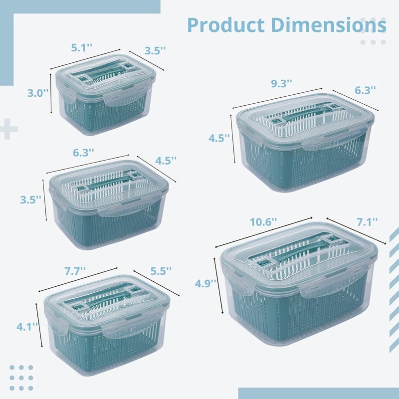 5 Packs Stackable Refrigerator Organizer Bins - Food Storage Containers with Built-in Drain Baskets & Airtight Lids - BPA-Free Produce Saver Set - Image 4