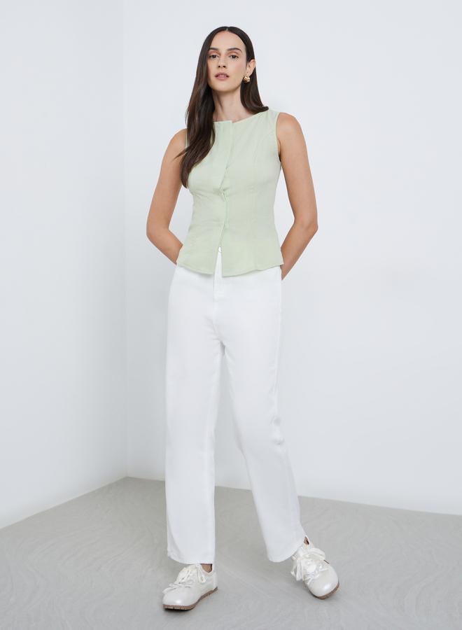 Styli Solid High Rise Wide Leg Jeans - Image 1