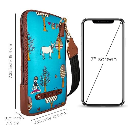 Funk For Hire Leatherette Printed Mobile holder sling bag - Teal and Brown - Image 2