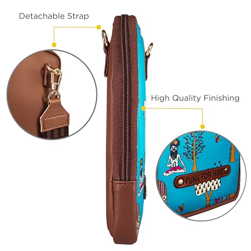 Funk For Hire Leatherette Printed Mobile holder sling bag - Teal and Brown - Image 4