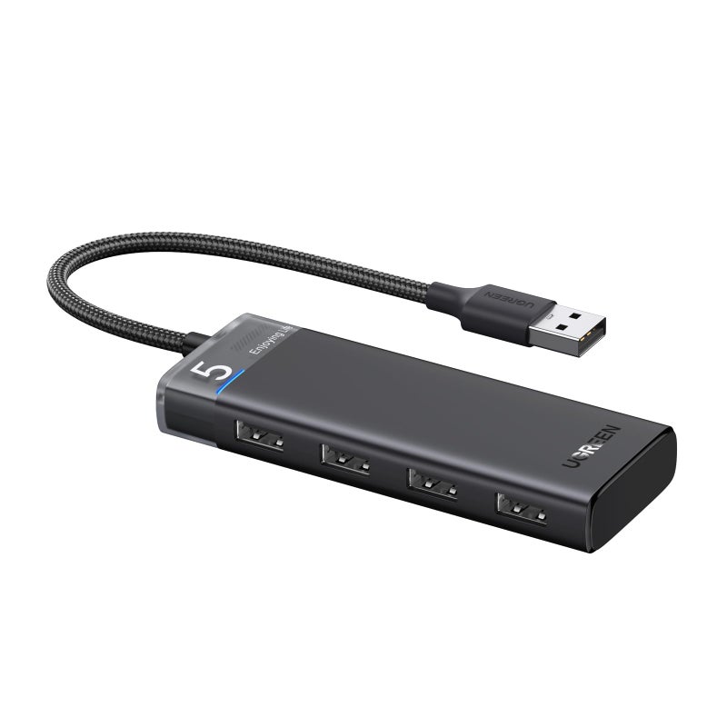 UGREEN 15548 4-Port USB 3.0 HUB 5Gbps High Speed Data Transmission with USB C Power Supply for PC, Laptop, Flash Drive, Mobile HDD, Windows-15548