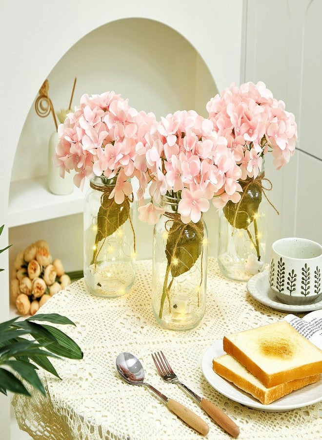 Juinte 4 Sets Mason Jar with Lights Pink Hydrangea Decorative Pink Centerpieces for Tables Mason Jars Flowers Decorations LED Farmhouse Vase for Home Wedding Event Party Decor - Image 4