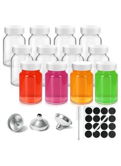 SKYLINK 12Pack 2 oz Clear Glass Bottles with White Lids, Stainless Steel Funnel, Brush & 16 Labels – Small Wide-Mouth Jars for Ginger Shots, Juice, Travel, Samples – Leakproof & Dishwasher Safe  - Image 1