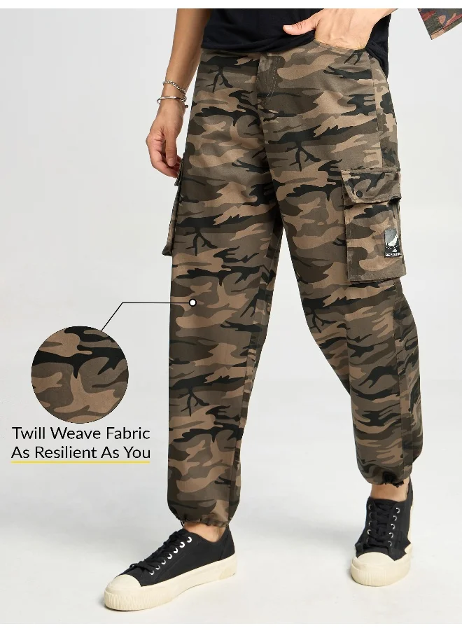 Beyoung Brown Camo Cargo Pants for Men