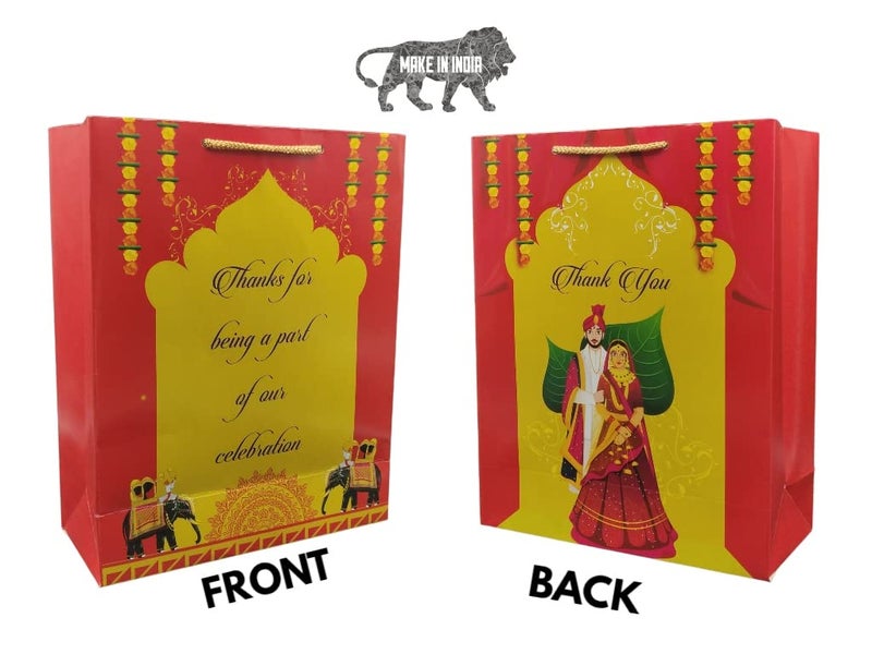 Arrow Paper Products Arrow Product Paper Maharaja Wedding Bag With 200 GSM and Gold Color Thread for Return Gift, Small Presents, Birthday, Holiday Presents (12x9.5x4 inch, Pack of 25) - Image 3