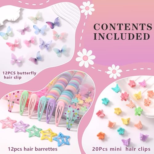 SYGY Hair Accessories for Girls, 1350P Colorful Hair Ties with 44P Hair Clips, Glitter Butterfly Hair Clips for Kids, Hair Wax Stick, Butterfly Hair Claws, Hair Barrettes with Hair Comb Set & Organizer Box - Image 2