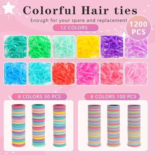 SYGY Hair Accessories for Girls, 1350P Colorful Hair Ties with 44P Hair Clips, Glitter Butterfly Hair Clips for Kids, Hair Wax Stick, Butterfly Hair Claws, Hair Barrettes with Hair Comb Set & Organizer Box - Image 3