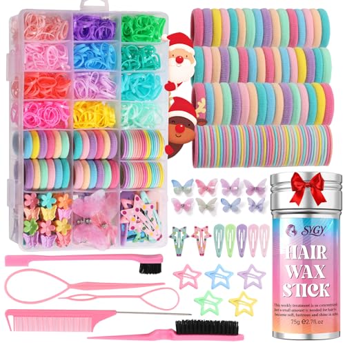 SYGY Hair Accessories for Girls, 1350P Colorful Hair Ties with 44P Hair Clips, Glitter Butterfly Hair Clips for Kids, Hair Wax Stick, Butterfly Hair Claws, Hair Barrettes with Hair Comb Set & Organizer Box - Image 1