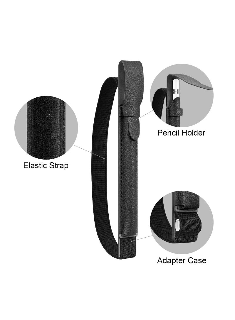 SYOSI SYOSI Pencil Holder, Black, with USB Adapter Pocket for Apple Pencil 1st 2nd Generation, Premium Elastic Vegan Leather Sleeve Pouch Compatible with iPad Case - Image 5