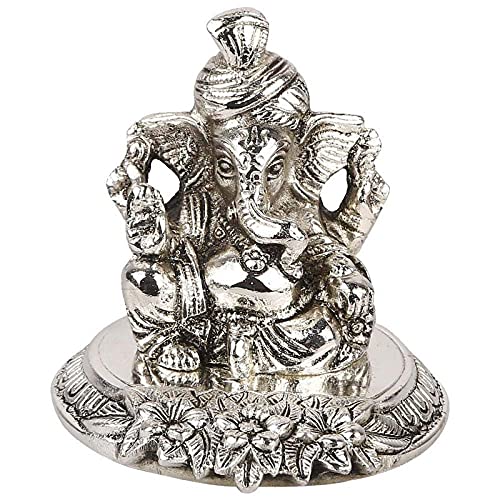 INTERNATIONAL GIFT تمثال غانيش الإلهي المصنوع من الفضة المطلية من INTERNATIONAL GIFT® بتشطيب مؤكسد مع 2 قطعة من الجيوت مع تعبئة جميلة في صندوق مخملي وحقيبة حمل (10 سم ارتفاع x 8 سم عرض x 8 سم طول) - Image 3