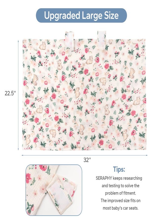 SERAPHY 100% Muslin Cotton Car Seat Covers for Babies, Universal Baby Car Seat Cover, Breathable Muslin Carseat Cover Canopies for Boys and Girls, Soft Infant Car Seat Cover for Summer — Rabbits - Image 2