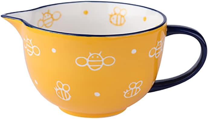 Gaolinci Cute Bee Pattern Kitchen Ceramic Mixing Bowl, 0.5 Quart Large Bowl, with Pouring Spout and Handle - Image 1
