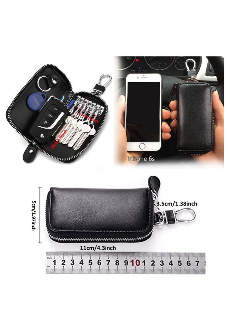 ECVV Unisex Mens Womens Premium Leather Car Key Holder Bag Keychain Case Wallet with 6 Hooks Zipper Closure, Red, 4.3x2.10inch - Image 4