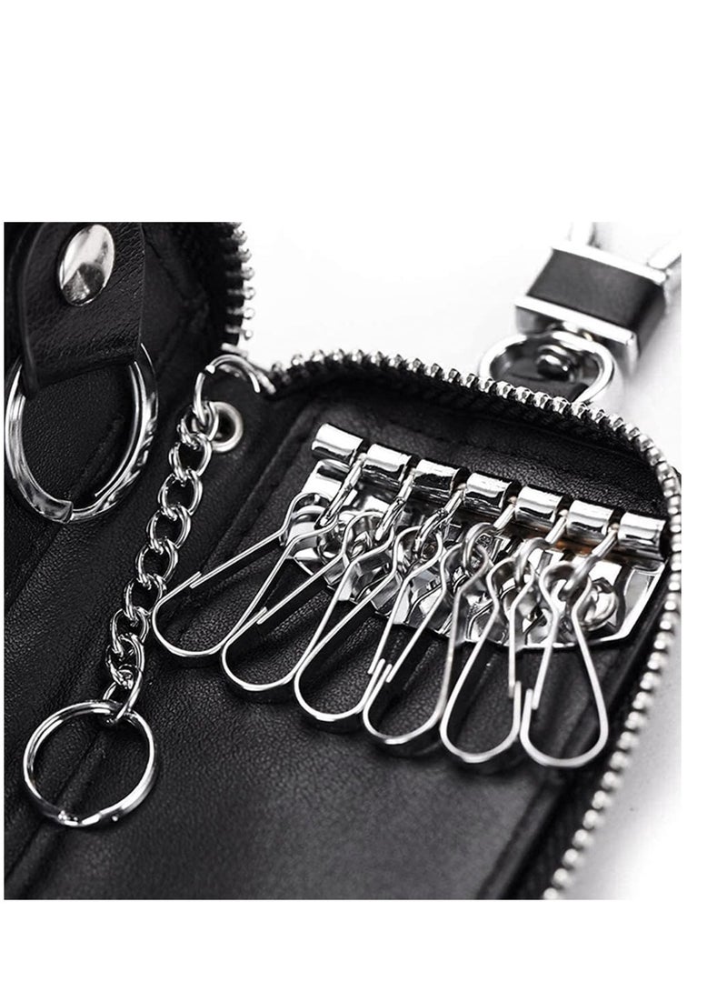 ECVV Unisex Mens Womens Premium Leather Car Key Holder Bag Keychain Case Wallet with 6 Hooks Zipper Closure, Red, 4.3x2.10inch - Image 5