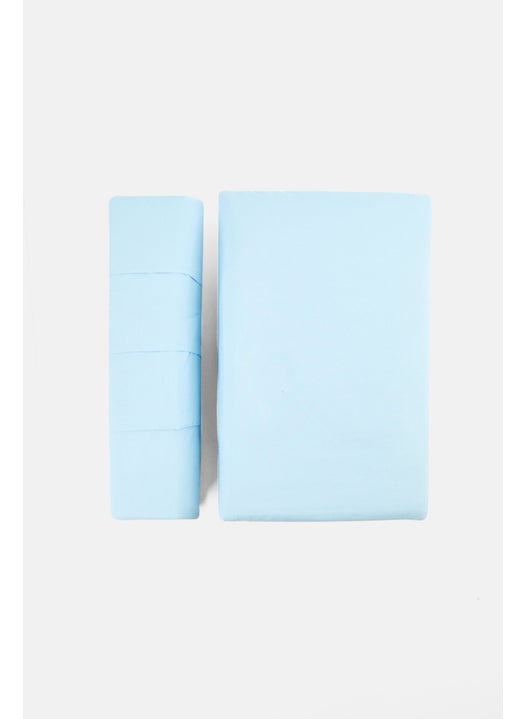 6 Pieces Queen Plain Flat Sheet With Pillow Case Set, Light Blue