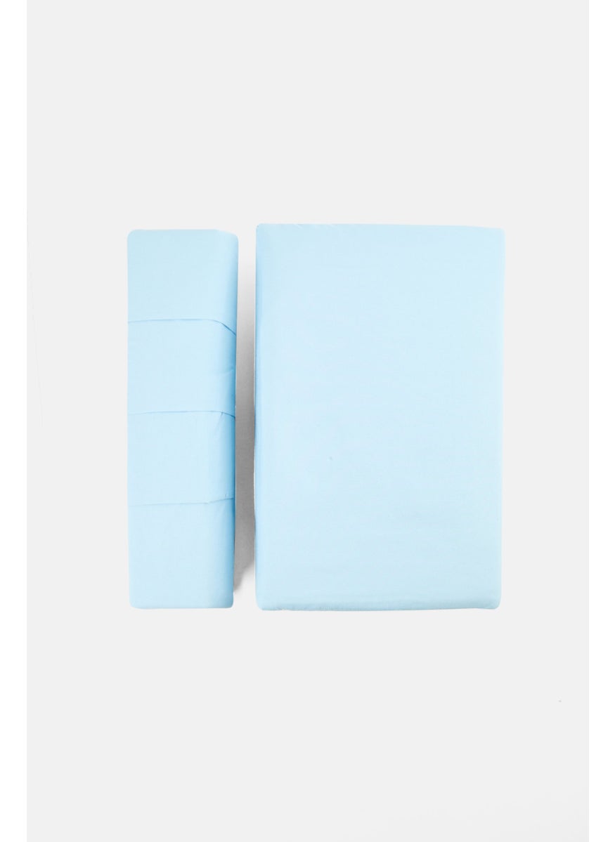 U.S. Polo Assn. 6 Pieces Queen Plain Flat Sheet With Pillow Case Set, Light Blue  - Image 1
