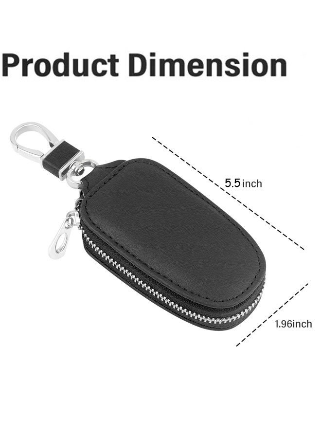 Stylish PU Black Leather Universal Car Key Case with Zipper Keychain Protective Cover Perfect for Daily Carry Car Owners Road Trips Home Key Organization and Preventing Key Wear - Image 2
