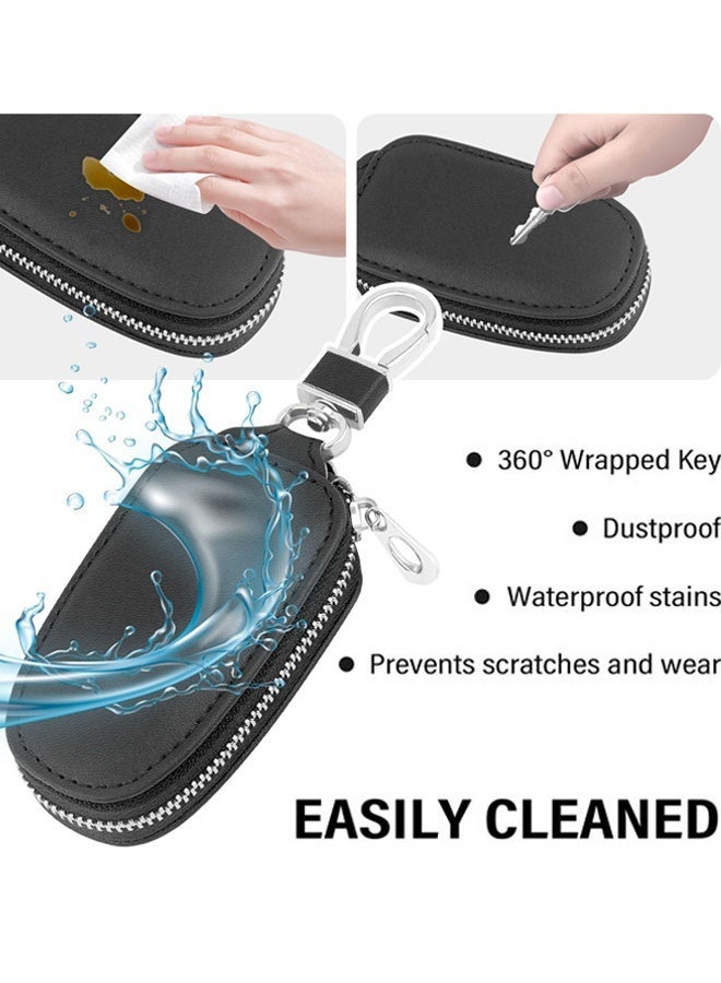 Stylish PU Black Leather Universal Car Key Case with Zipper Keychain Protective Cover Perfect for Daily Carry Car Owners Road Trips Home Key Organization and Preventing Key Wear - Image 4