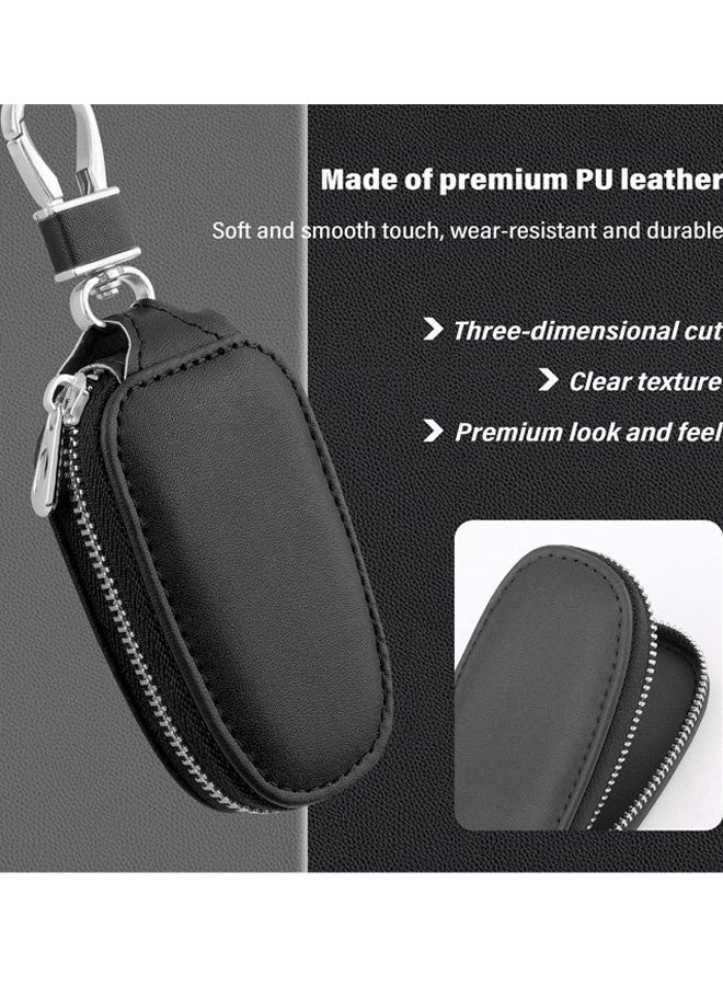 Stylish PU Black Leather Universal Car Key Case with Zipper Keychain Protective Cover Perfect for Daily Carry Car Owners Road Trips Home Key Organization and Preventing Key Wear - Image 3