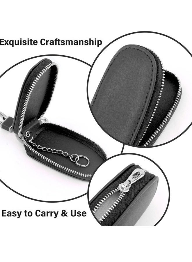 Stylish PU Black Leather Universal Car Key Case with Zipper Keychain Protective Cover Perfect for Daily Carry Car Owners Road Trips Home Key Organization and Preventing Key Wear - Image 5