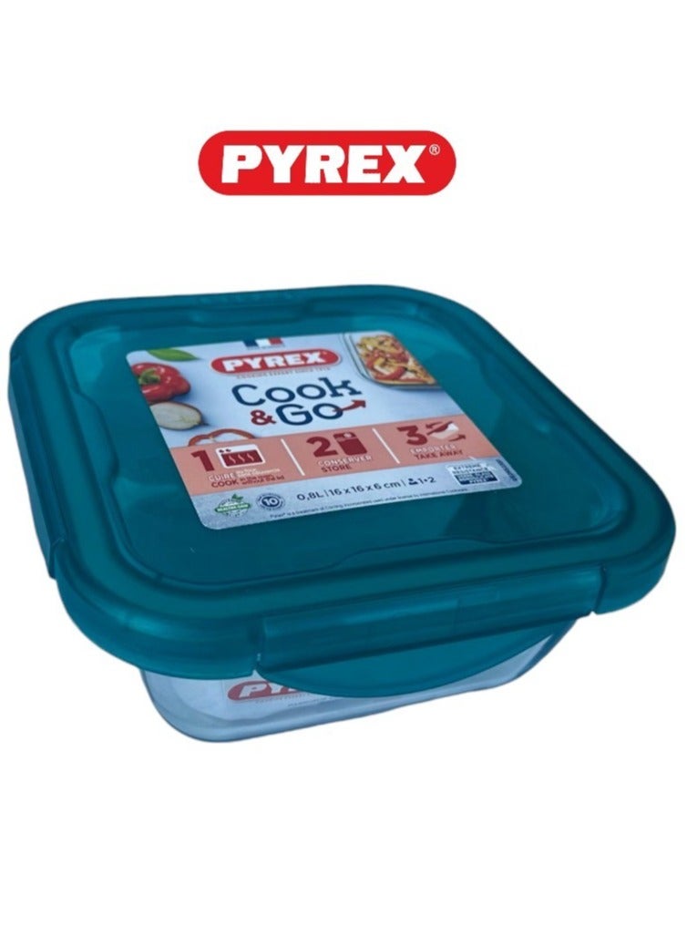 Pyrex Cook&Go 0.8L Square Storage Dish with Airtight Lid - Versatile Freezer-to-Oven Solution Green 0.8Liters - Image 1