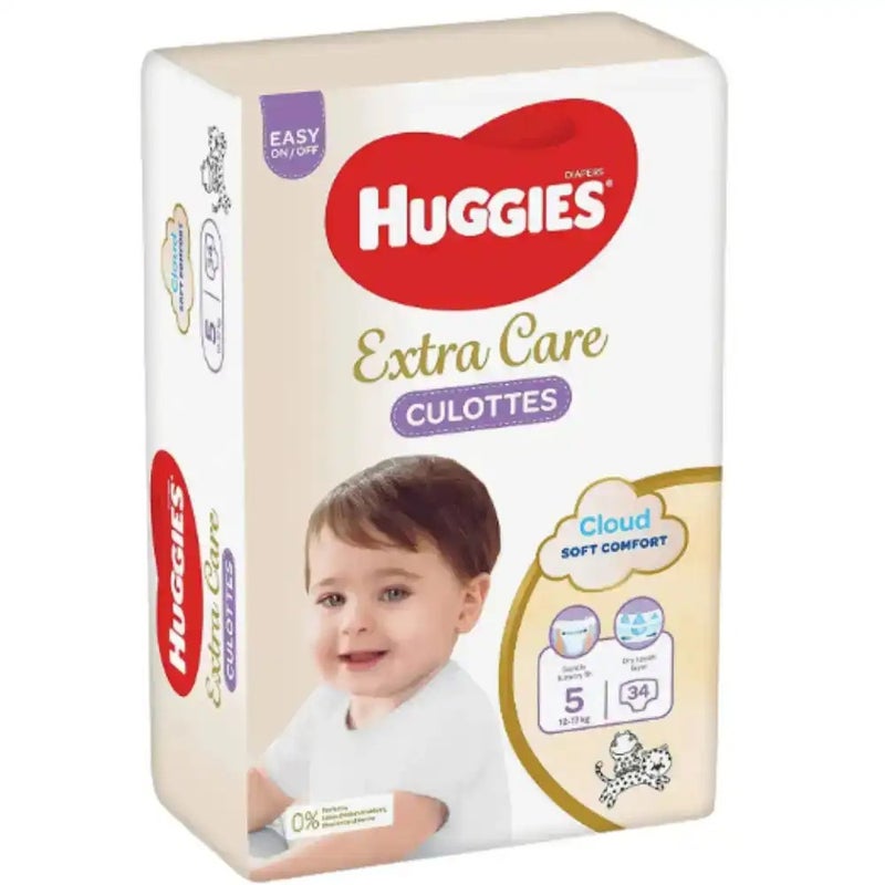 Huggies Diapers with Extra Care Culottes Gentle Tummy Fit Size 5 and Above 12-17Kg- Pack of 34pcs