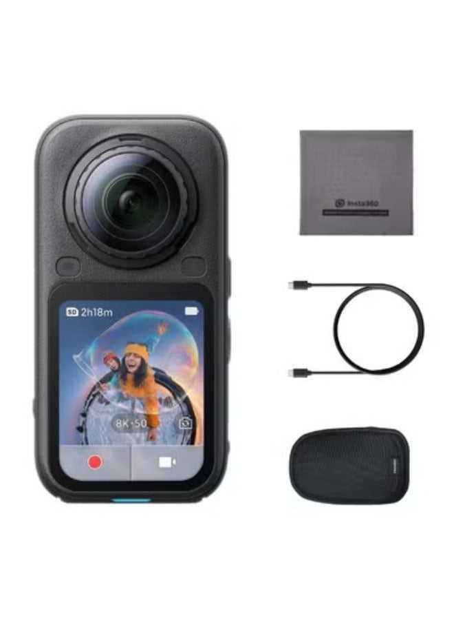 انستا 360 X6 360 Camera Standard Bundle | 8K Camera + Pouch + Cable + Lens Cloth, Dual 1" Sensors + Triple AI Chips, 140 mins @8K30fps Battery Life, Replaceable Lens, 20m WaterProofing - Black - Image 1