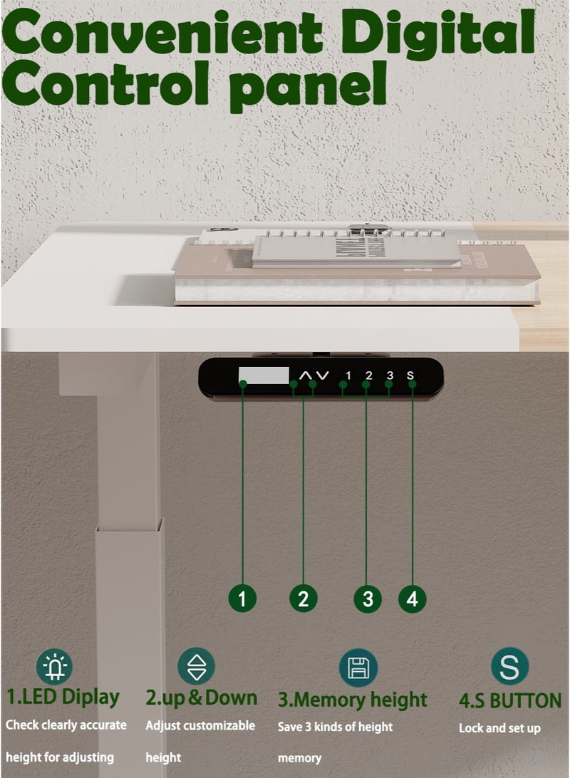 AnneFish 120*60*73-118cm Electric Height Adjustable Standing Desk Electric Sit Stand Up Down Computer Table Ergonomic Rising Modern Lift Motorized Gaming Desktop Workstation for Work Home Office White - Image 4