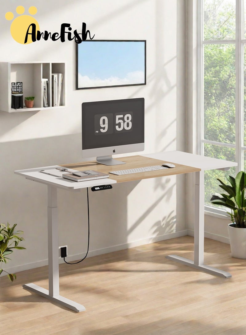 AnneFish 120*60*73-118cm Electric Height Adjustable Standing Desk Electric Sit Stand Up Down Computer Table Ergonomic Rising Modern Lift Motorized Gaming Desktop Workstation for Work Home Office White - Image 1