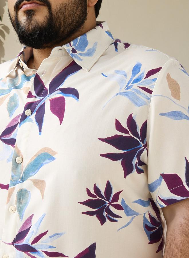 سبلاش فيڤ قميص مقاس كبير بطبعة أوراق شجر بقصة عادية - Image 4