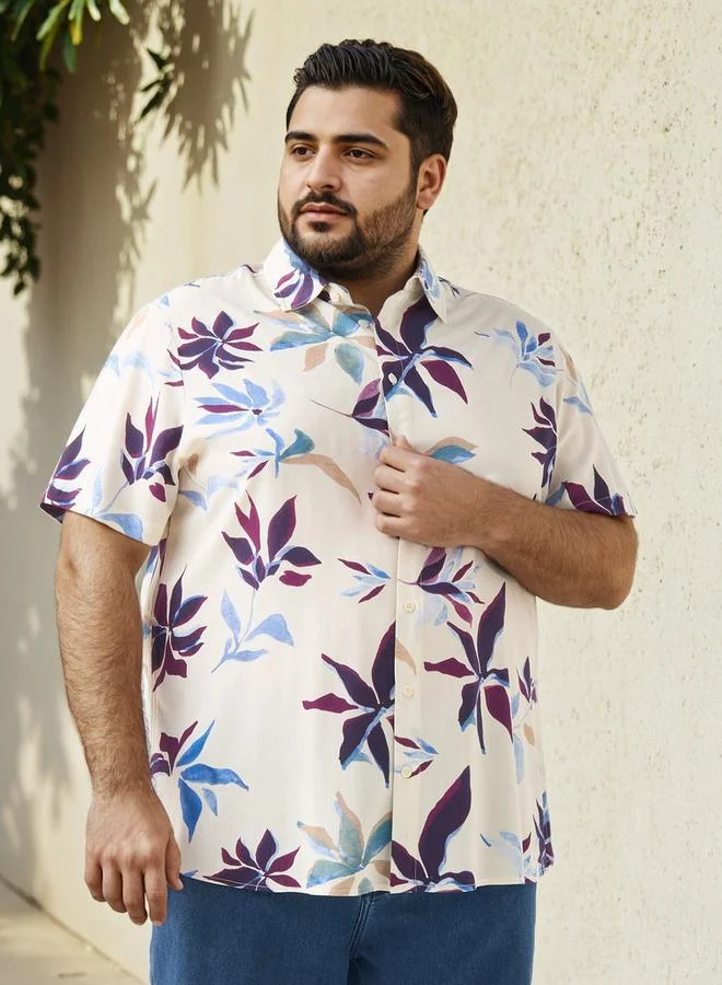 سبلاش فيڤ قميص مقاس كبير بطبعة أوراق شجر بقصة عادية