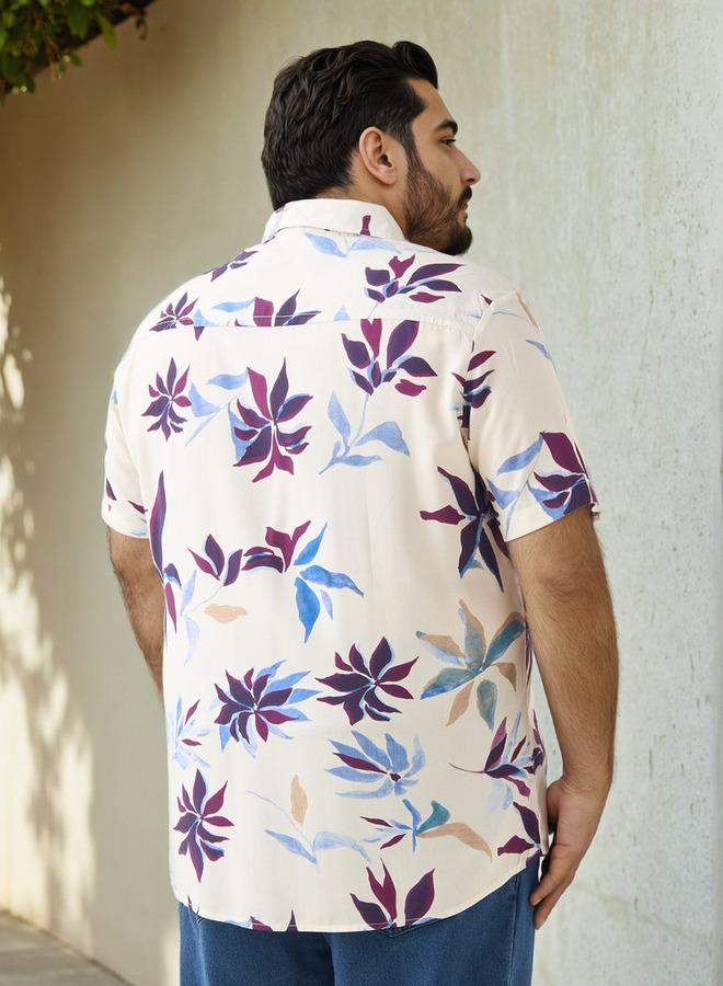 سبلاش فيڤ قميص مقاس كبير بطبعة أوراق شجر بقصة عادية - Image 3