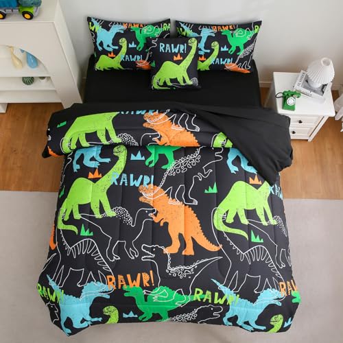 Tasselily 6 Pcs Bed in A Bag Full Comforter Set for Boys Girls, Dinosaur Comforter, Dinosaur Bedding Sets with Sheets for Kids - Image 3