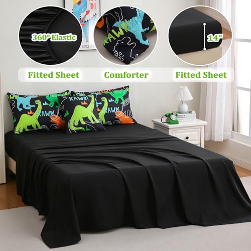 Tasselily 6 Pcs Bed in A Bag Full Comforter Set for Boys Girls, Dinosaur Comforter, Dinosaur Bedding Sets with Sheets for Kids - Image 4