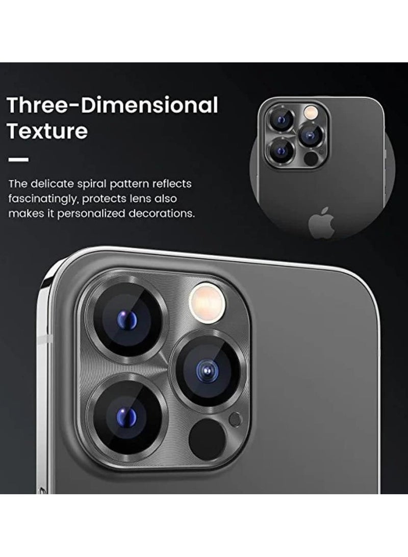 إلترازون Designed for iPhone 14 Pro Max / 14 Pro Camera Lens Protector, 3D Alloy Metal and Tempered Glass Camera Screen Protector, Full Coverage Protection (Black) - Image 2